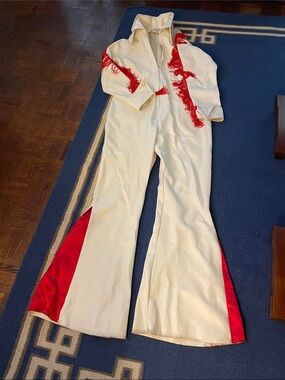 Elvis Cream Jumpsuit with Red Fringe Accents